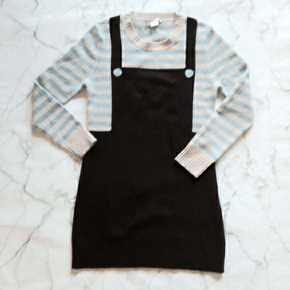 mint 100% Cashmere Faux Jumper Scoop Neck Dress with Stripe Top